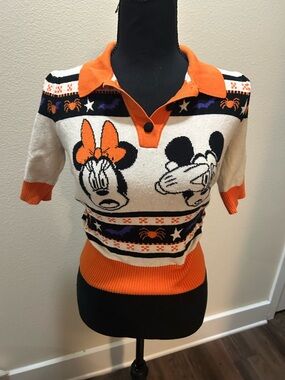 Disney Orange & Cream Minnie and Mickey Short-Sleeve Polo Sweater